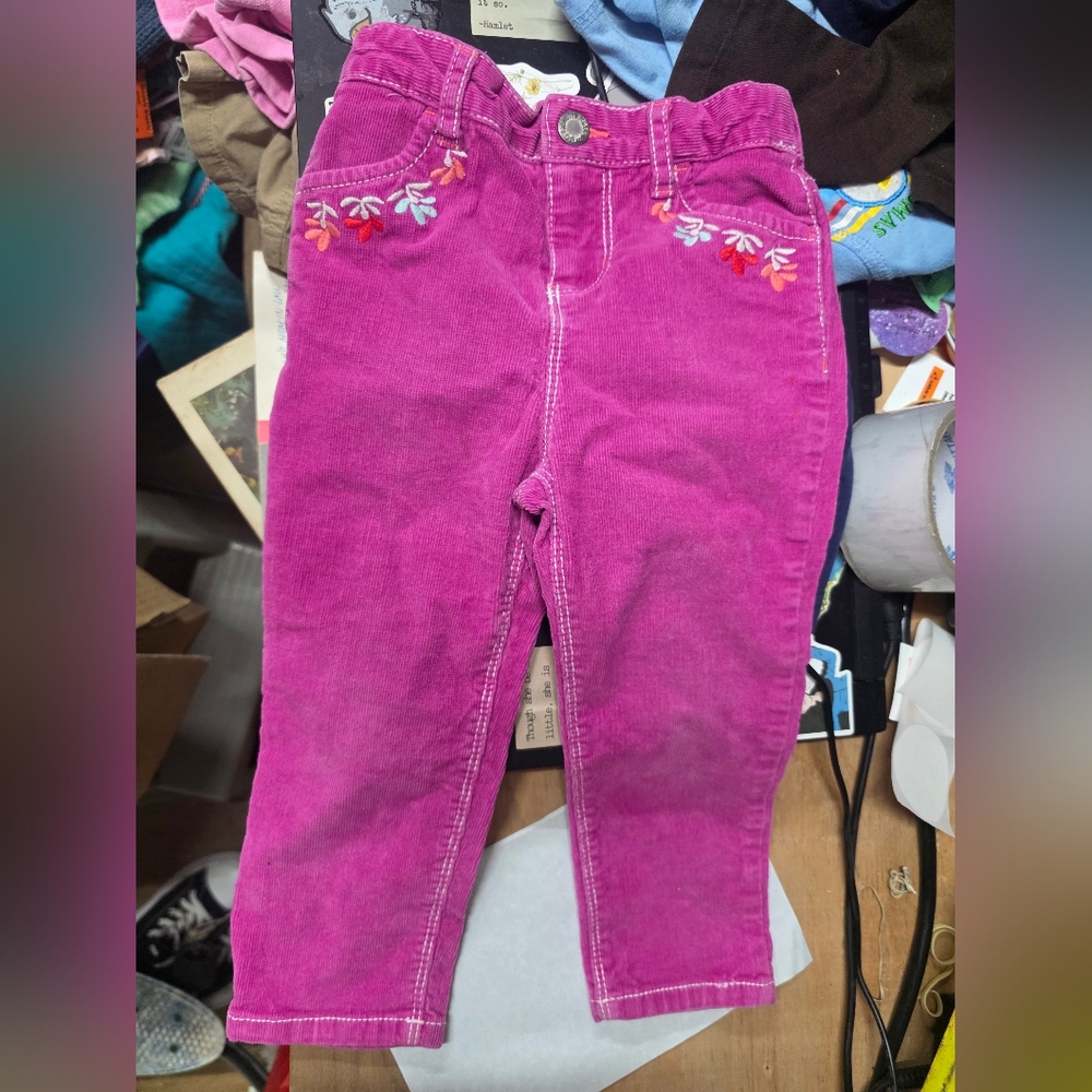 Charming Pink Kids Corduroy Jeans with Embroidery